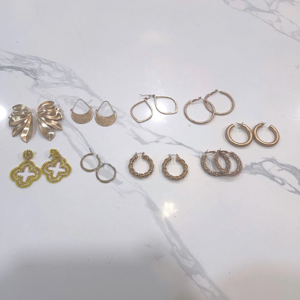 Gold Tone Earrings (Set of 9) Dangle Statement Fashion Costume Jewelry